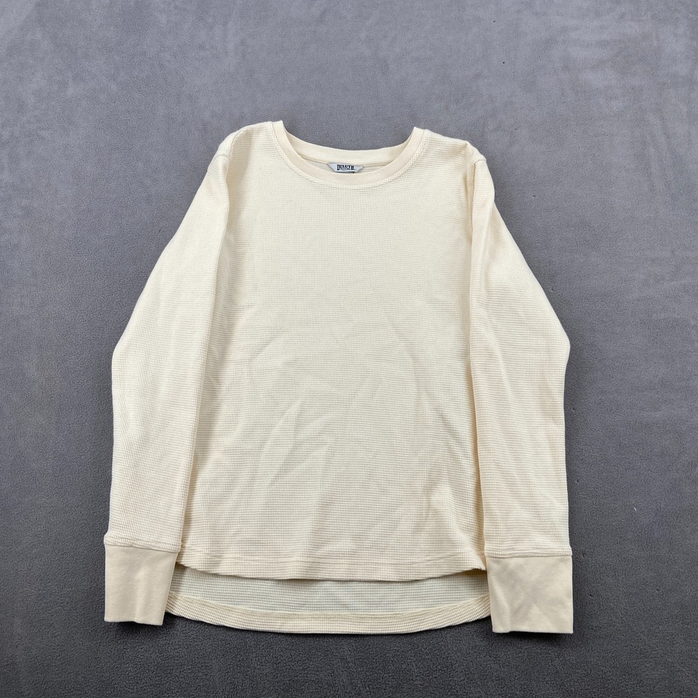 Duluth Trading Co. Henley Shirt Men M Cream High Low Thermal Waffle Knit Texture